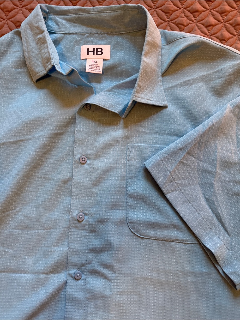 Short-Sleeve Button-Down Shirt in Teal Blue